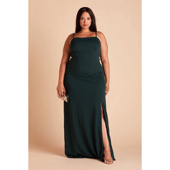 NWT Birdy Grey Benny Tie Back Bridesmaid Dress Tank Neck Crepe Emerald Medium - Picture 3 of 13